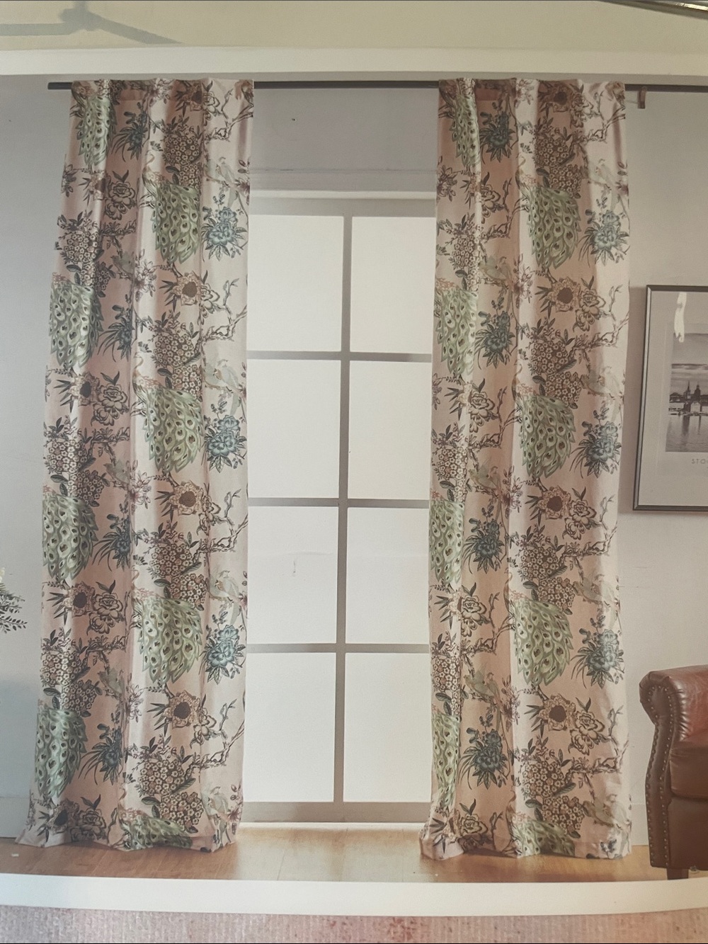 1-NWT CALLISTO HOME PEACOCK PRINT CURTAINS SET OF 2 PANELS SIZE 38”x 96”